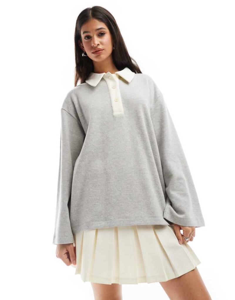 ASOS DESIGN - Langärmliges, superweiches Oversize-Polohemd in Hellgrau von ASOS DESIGN
