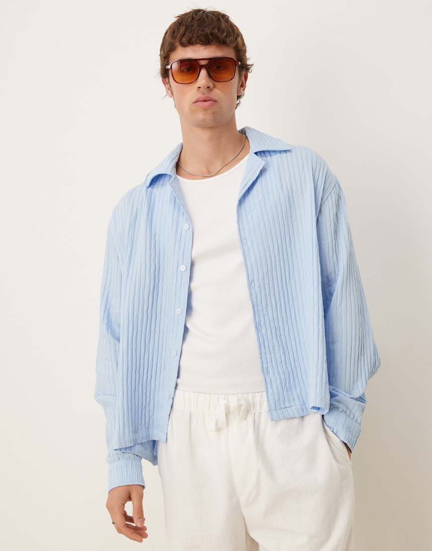 ASOS DESIGN - Langärmliges, transparentes Hemd in Blassblau mit Streifen ASOS DESIGN - Langärmliges, transparentes Hemd in Blassblau mit Streifen von ASOS DESIGN