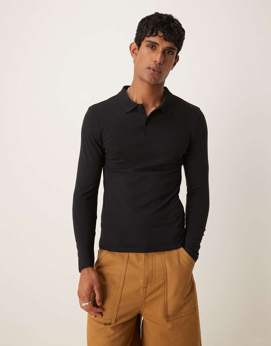 ASOS DESIGN - Körperbetontes, langärmliges Basic-Polohemd aus Pikee in Schwarz ASOS DESIGN - Körperbetontes, langärmliges Basic-Polohemd aus Pikee in Schwarz von ASOS DESIGN