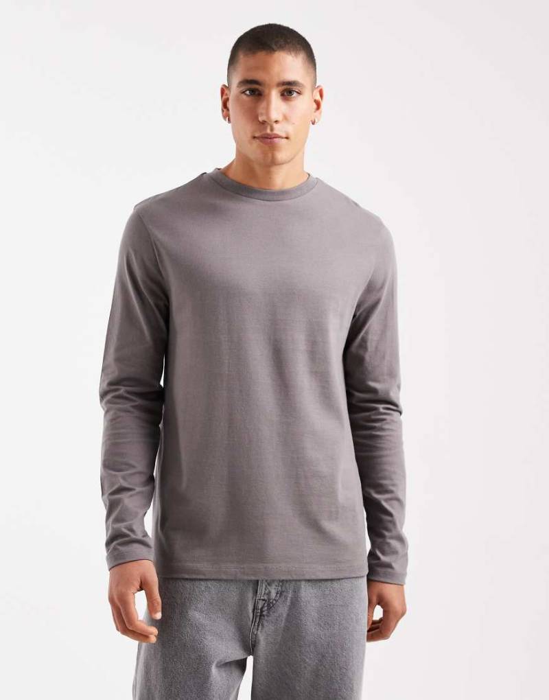 ASOS DESIGN - Langärmliges Basic-T-Shirt in Anthrazit mit Rundhalsausschnitt-Grau von ASOS DESIGN