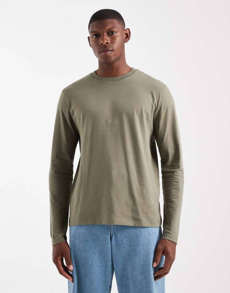 ASOS DESIGN - Langärmliges Basic-T-Shirt in Khaki mit Rundhalsausschnitt-Grün von ASOS DESIGN