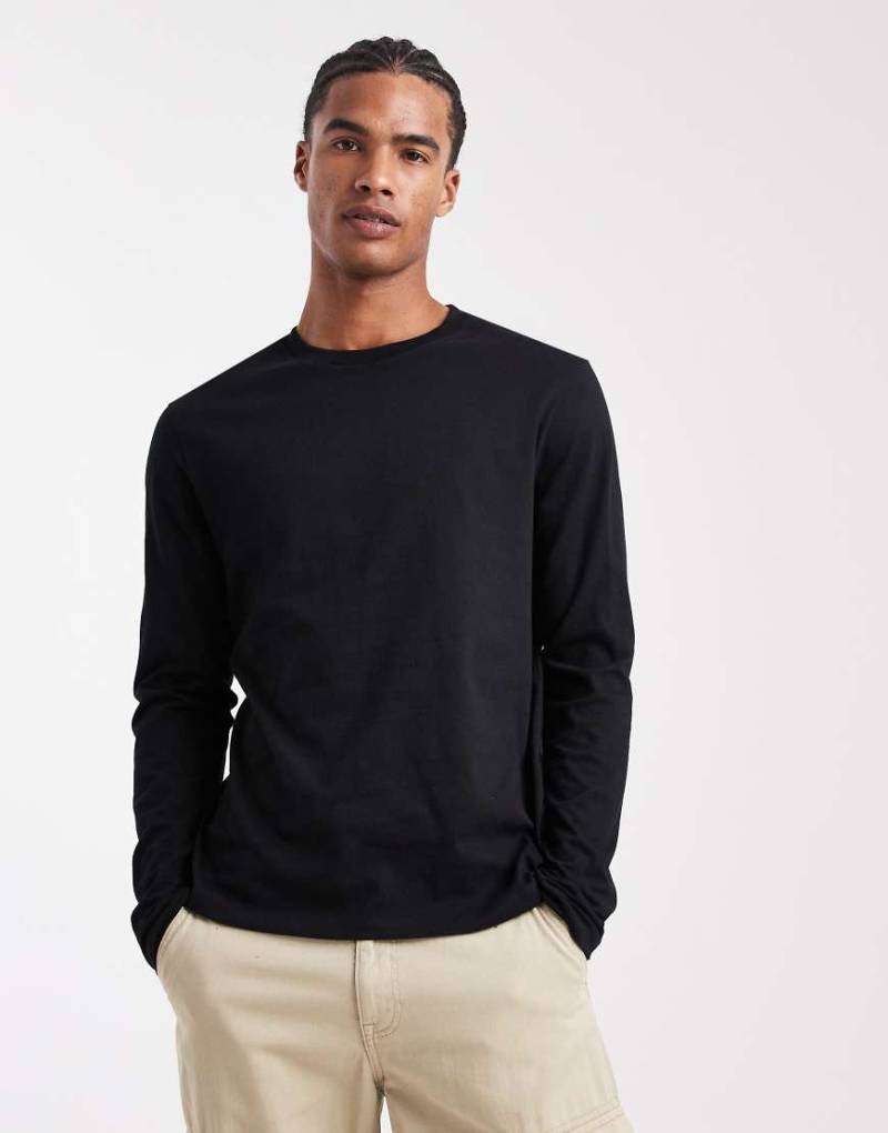 ASOS DESIGN - Langärmliges Basic-T-Shirt in Schwarz mit Rundhalsausschnitt von ASOS DESIGN