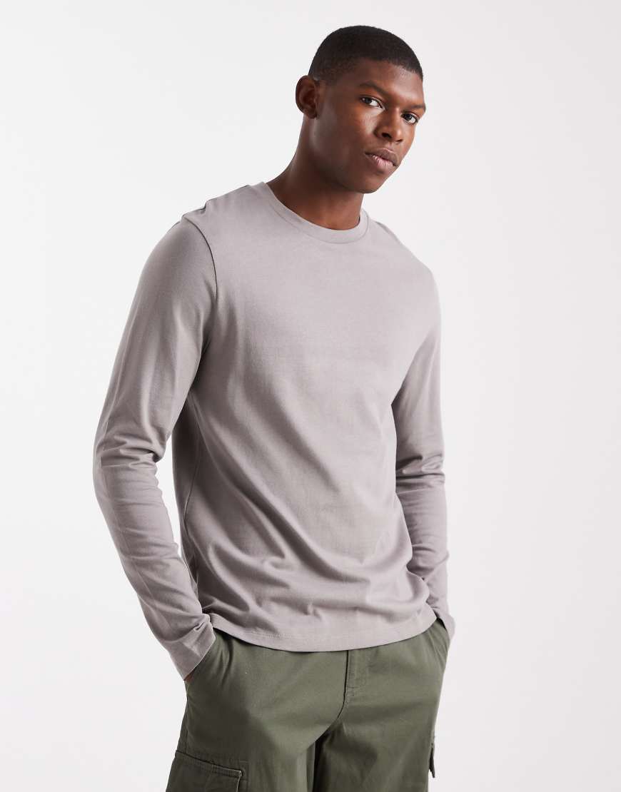 ASOS DESIGN - Langärmliges Basic-T-Shirt in Steinbeige mit Rundhalsausschnitt-Neutral von ASOS DESIGN