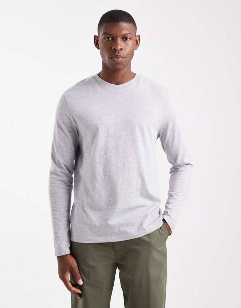 ASOS DESIGN - Langärmliges Basic-T-Shirt in meliertem Grau mit Rundhalsausschnitt von ASOS DESIGN