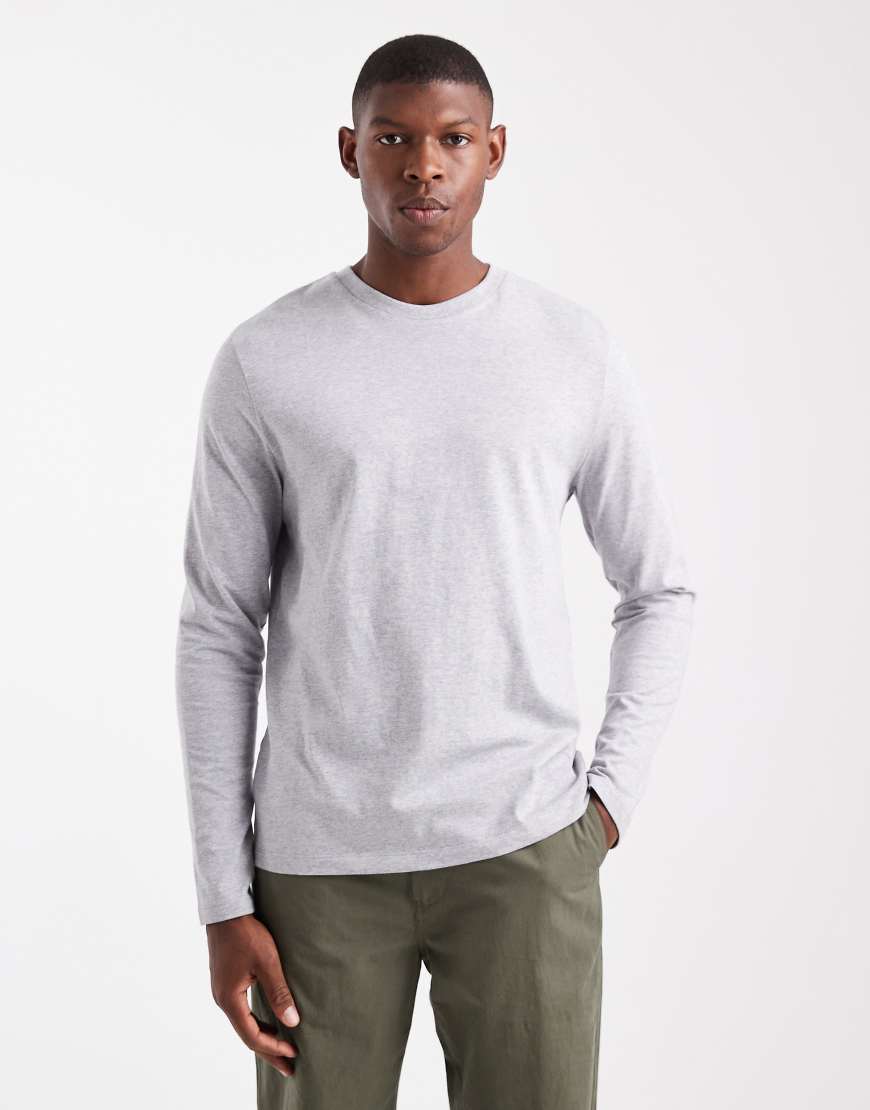 ASOS DESIGN - Langärmliges Basic-T-Shirt in meliertem Grau mit Rundhalsausschnitt von ASOS DESIGN