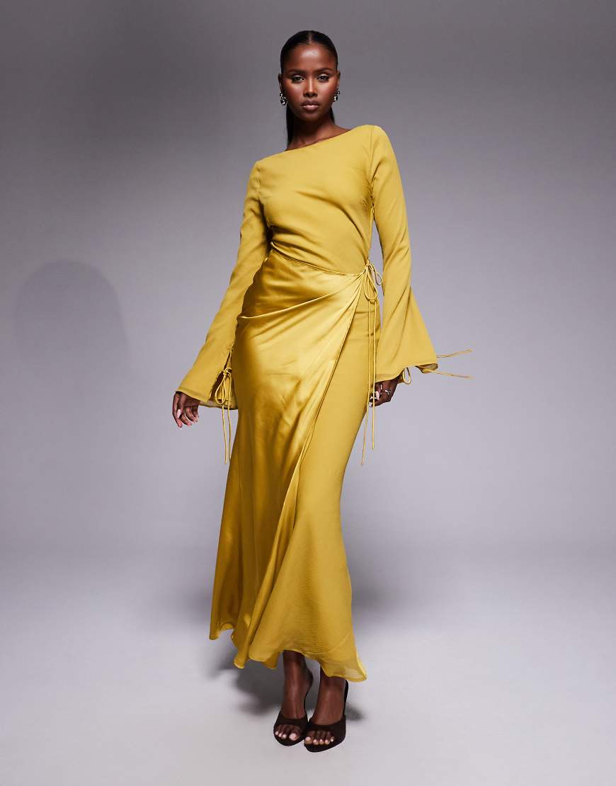 ASOS DESIGN - Langärmliges Chiffon-Maxikleid in Ocker mit U-Boot-Ausschnitt und Satin-Wickelrock-Gelb ASOS DESIGN - Langärmliges Chiffon-Maxikleid in Ocker mit U-Boot-Ausschnitt und Satin-Wickelrock-Gelb von ASOS DESIGN