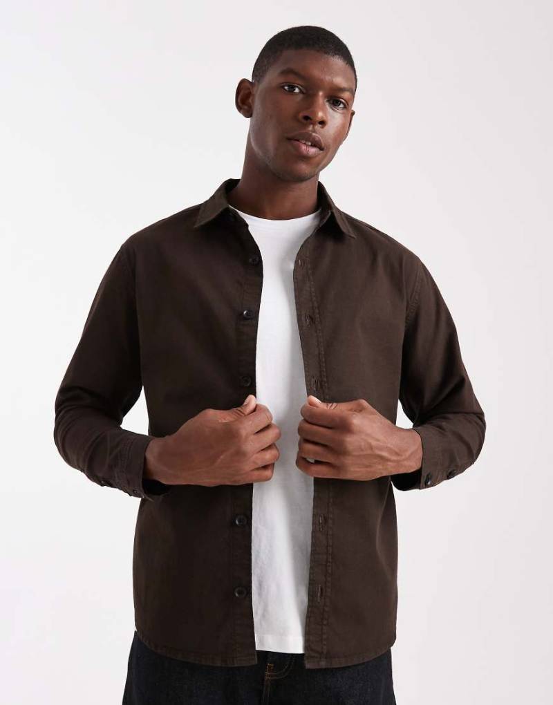ASOS DESIGN - Langärmliges Hemd aus Ripstop in Braun-Brown von ASOS DESIGN