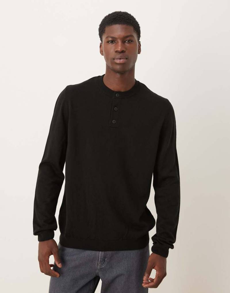 ASOS DESIGN - Langärmliges Henley-T-Shirt aus Strickstoff in Schwarz von ASOS DESIGN