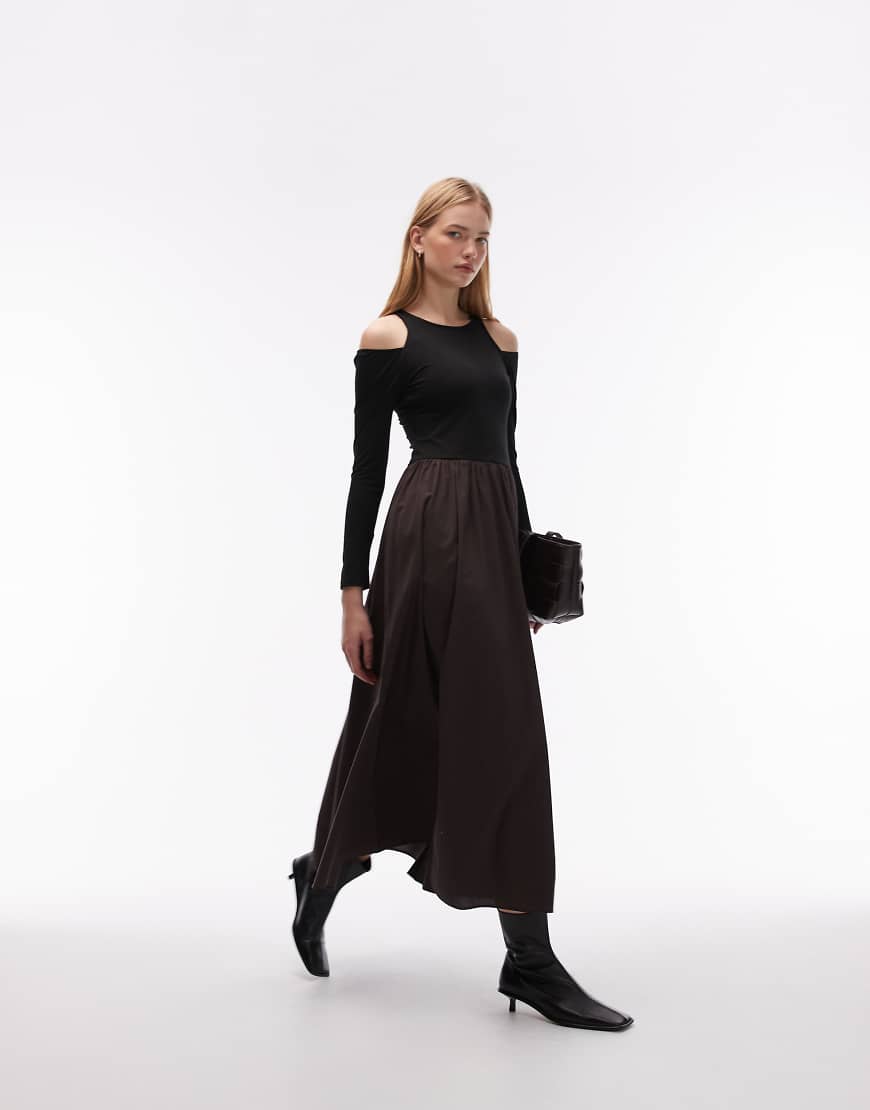 ASOS DESIGN - Langärmliges Hybrid-Maxikleid in Braun-Marineblau von ASOS DESIGN