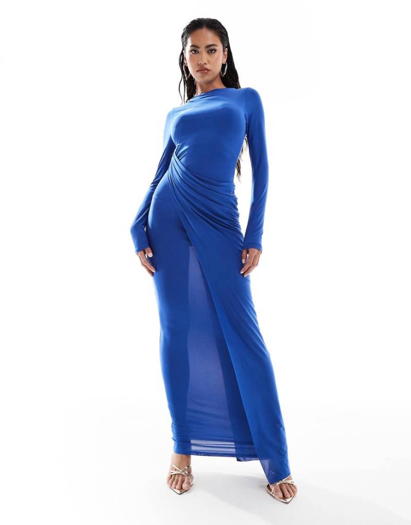 ASOS DESIGN - Langärmliges Maxikleid in Blau mit Drapierung von ASOS DESIGN