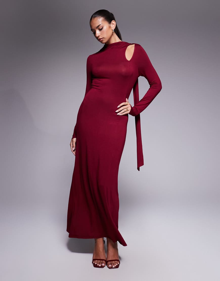 ASOS DESIGN - Langärmliges Maxikleid in Burgunderrot mit Schaldetail von ASOS DESIGN