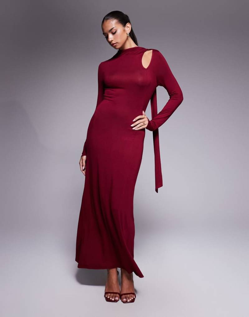 ASOS DESIGN - Langärmliges Maxikleid in Burgunderrot mit Schaldetail von ASOS DESIGN