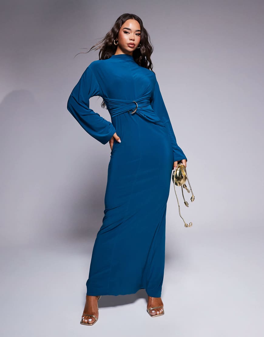 ASOS DESIGN - Langärmliges Maxikleid in Petrol mit überkreuztem Wickeldetail in der Taille-Grün ASOS DESIGN - Langärmliges Maxikleid in Petrol mit überkreuztem Wickeldetail in der Taille-Grün von ASOS DESIGN