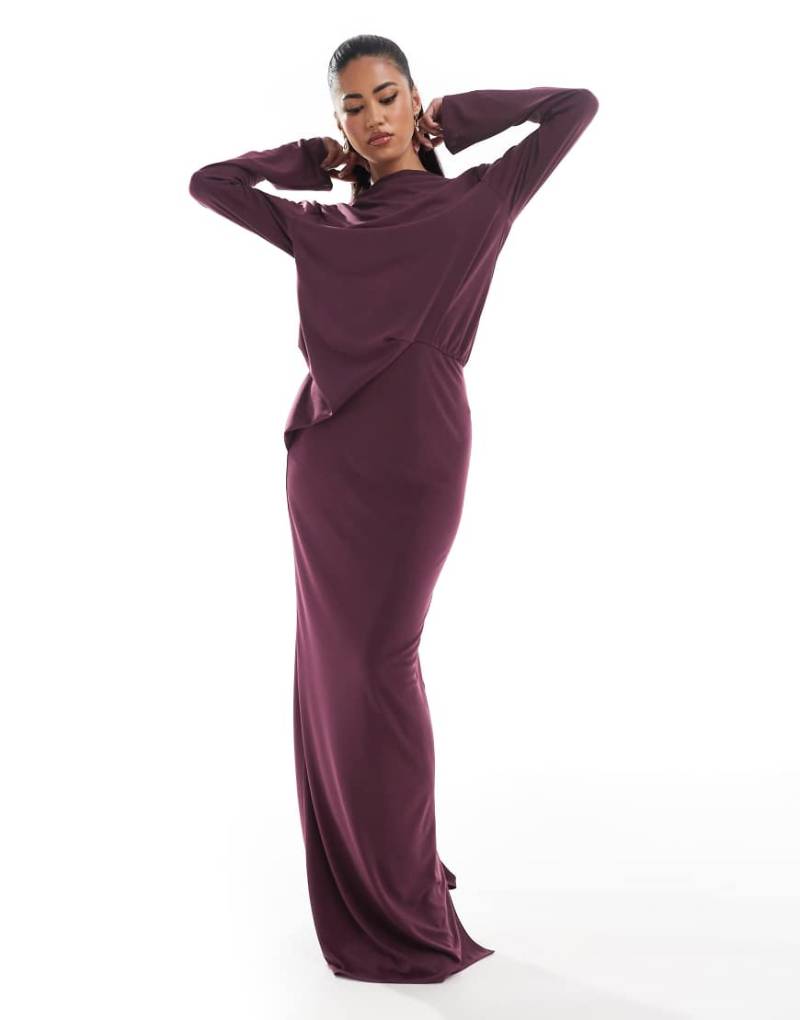 ASOS DESIGN - Langärmliges Maxikleid in Pflaume mit Drapierung-Rosa von ASOS DESIGN
