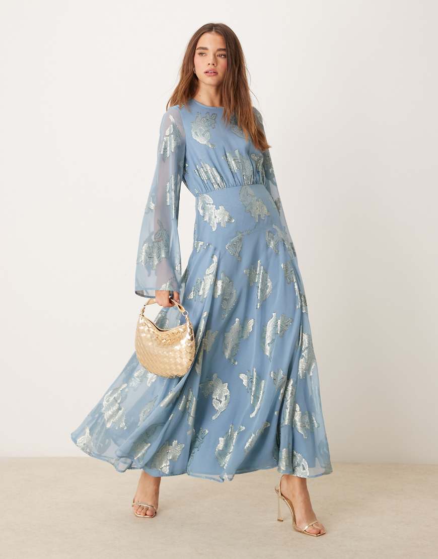 ASOS DESIGN - Langärmliges Midikleid in Blau mit Metallic-Details und gerafften Ärmelbündchen ASOS DESIGN - Langärmliges Midikleid in Blau mit Metallic-Details und gerafften Ärmelbündchen von ASOS DESIGN