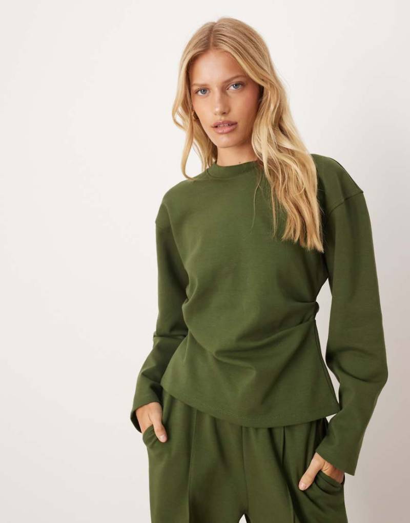 ASOS DESIGN - Langärmliges Oberteil aus Interlock-Stoff in Khaki mit Korsett-Taille, Kombiteil-Grün von ASOS DESIGN