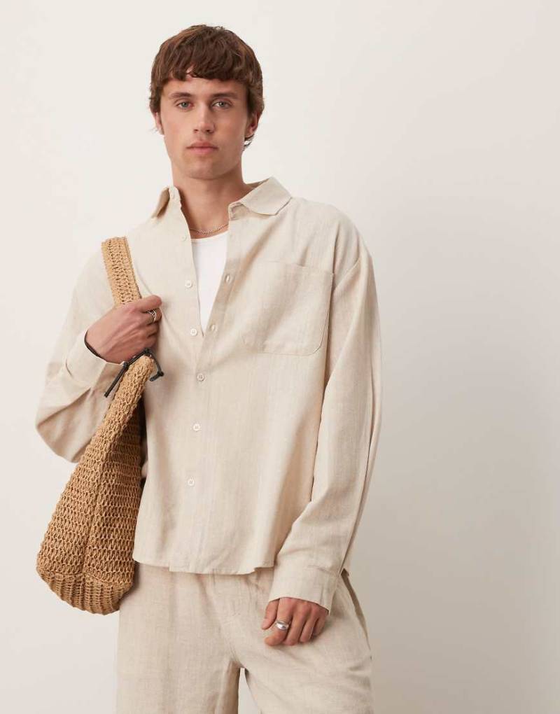 ASOS DESIGN - Langärmliges Oversize-Hemd in Leinenoptik in Sandgelb-Neutral von ASOS DESIGN