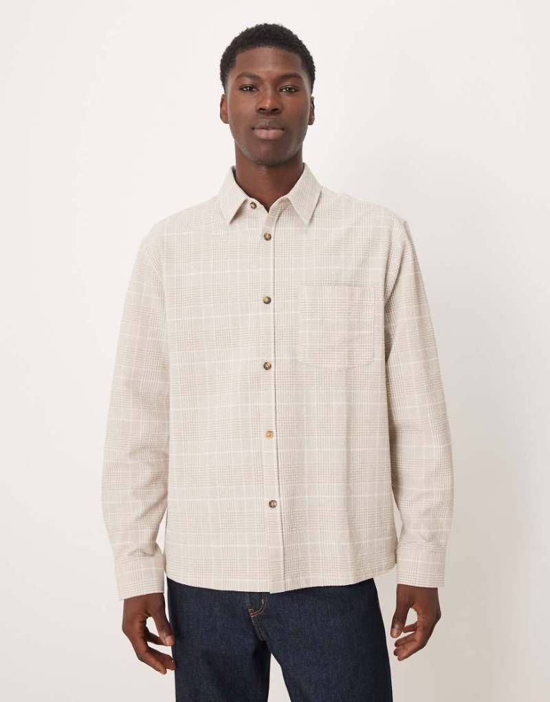 ASOS DESIGN - Langärmliges Oversize-Hemd in strukturiertem kariertem Beige-Brown von ASOS DESIGN