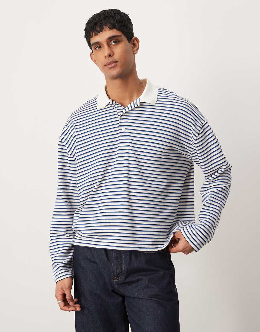 ASOS DESIGN - Langärmliges Oversize-Polohemd in normaler Passform mit Streifen-Bunt von ASOS DESIGN