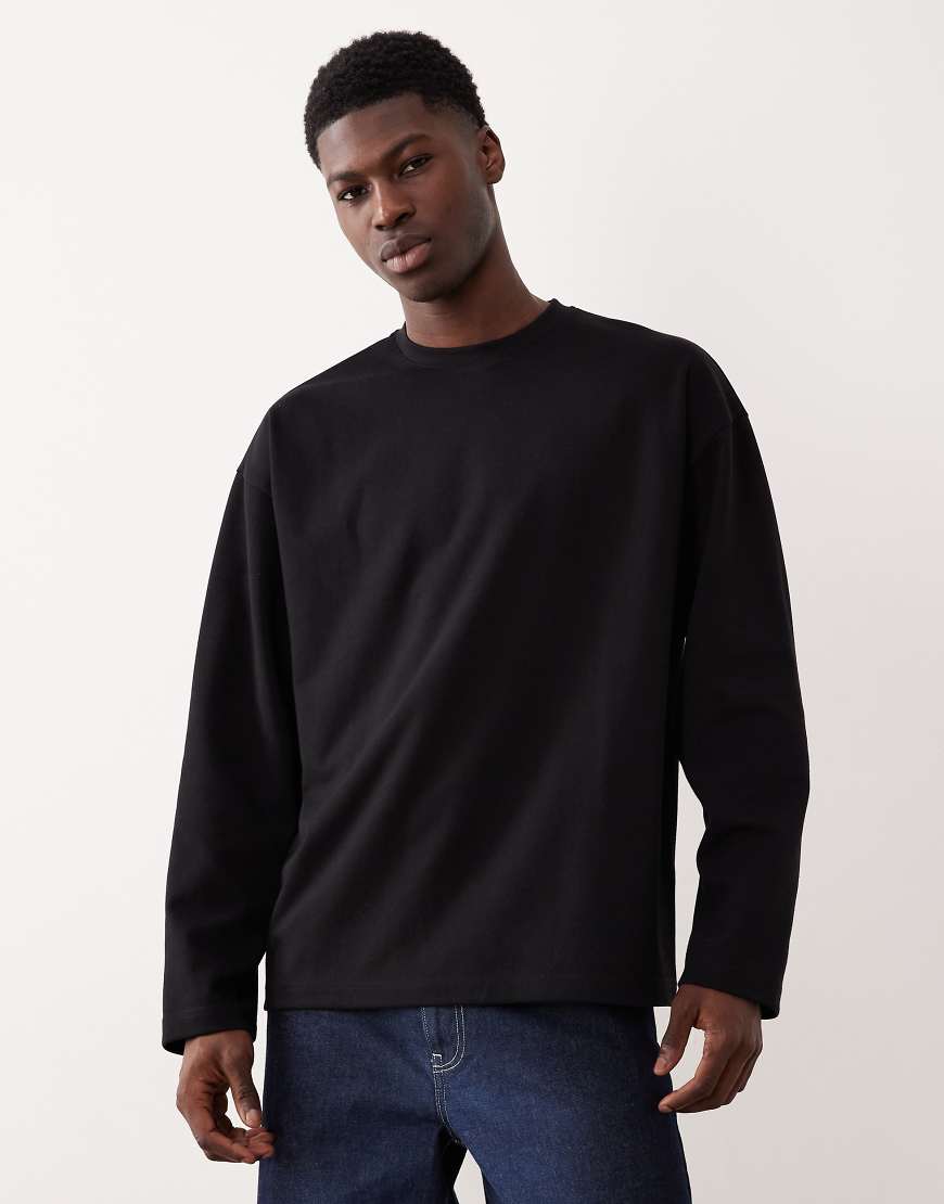 ASOS DESIGN - Langärmliges Oversize-T-Shirt aus schwerem breatheMAX-Baumwollmix in Schwarz von ASOS DESIGN