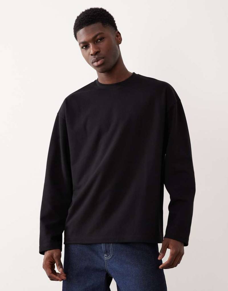 ASOS DESIGN - Langärmliges Oversize-T-Shirt aus schwerem breatheMAX-Baumwollmix in Schwarz von ASOS DESIGN