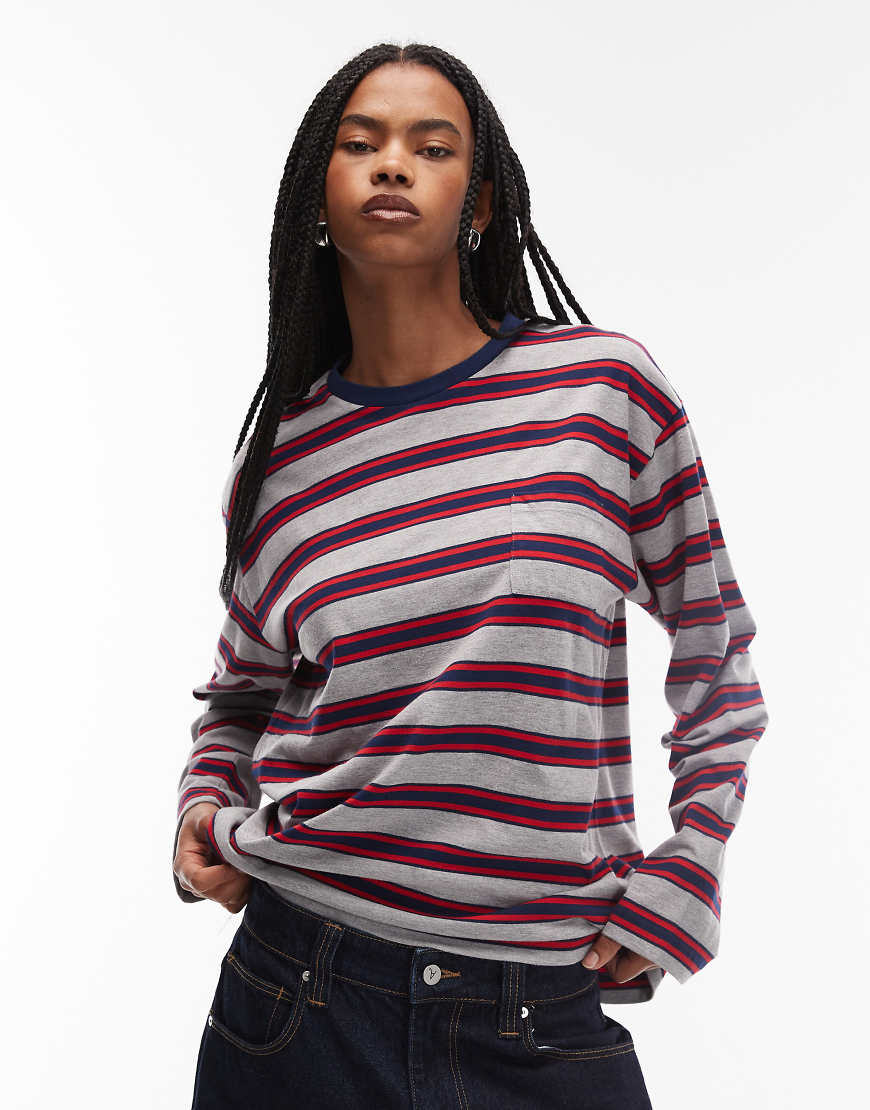 ASOS - DESIGN - Langärmliges Oversize-T-Shirt in Marineblau mit Streifen mit lockerem Schnitt ASOS - DESIGN - Langärmliges Oversize-T-Shirt in Marineblau mit Streifen mit lockerem Schnitt von ASOS DESIGN