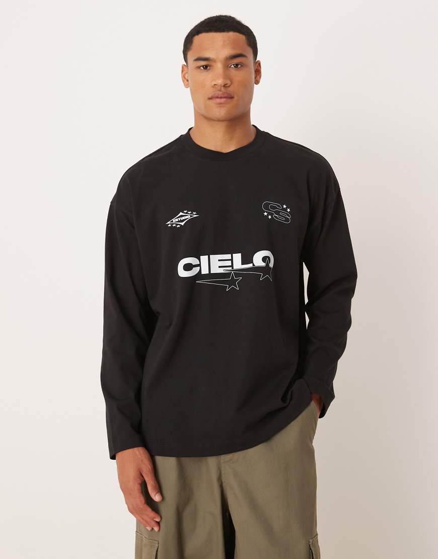 ASOS DESIGN - Langärmliges Oversize-T-Shirt in Schwarz mit Print-Detail von ASOS DESIGN