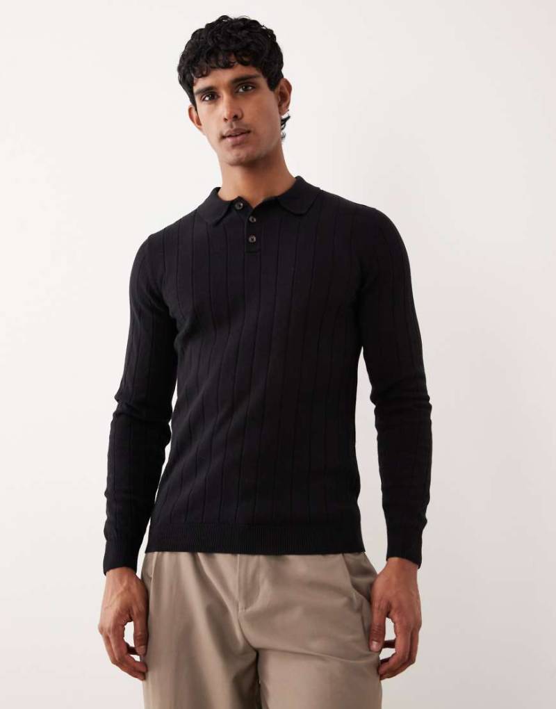 ASOS DESIGN - Langärmliges Polo-Muskelshirt aus Rippstrick in Schwarz ASOS DESIGN - Langärmliges Polo-Muskelshirt aus Rippstrick in Schwarz von ASOS DESIGN