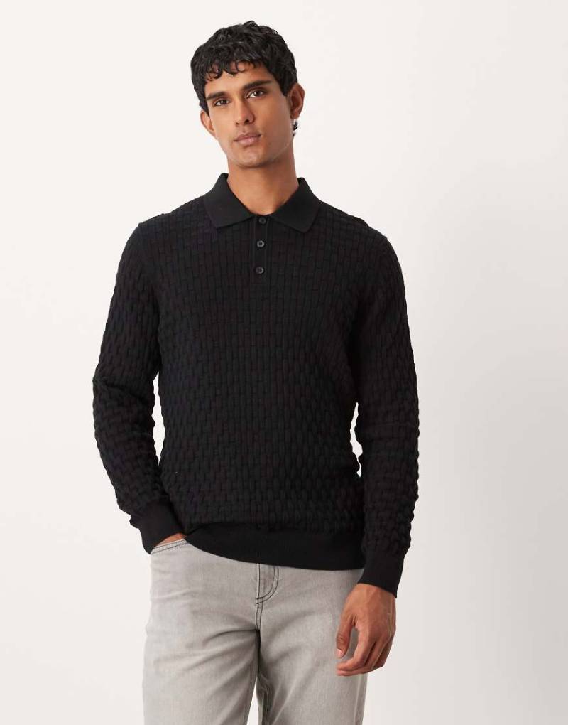 ASOS DESIGN - Langärmliges Polo-Oberteil in Schwarz aus strukturiertem Strick ASOS DESIGN - Langärmliges Polo-Oberteil in Schwarz aus strukturiertem Strick von ASOS DESIGN