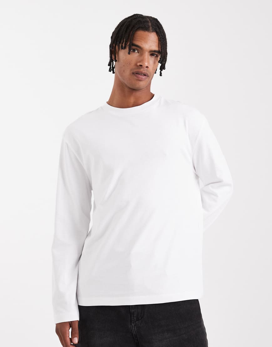 ASOS DESIGN - Langärmliges Relaxed Fit Oversize-Shirt aus schwerem Stoff in Weiß von ASOS DESIGN