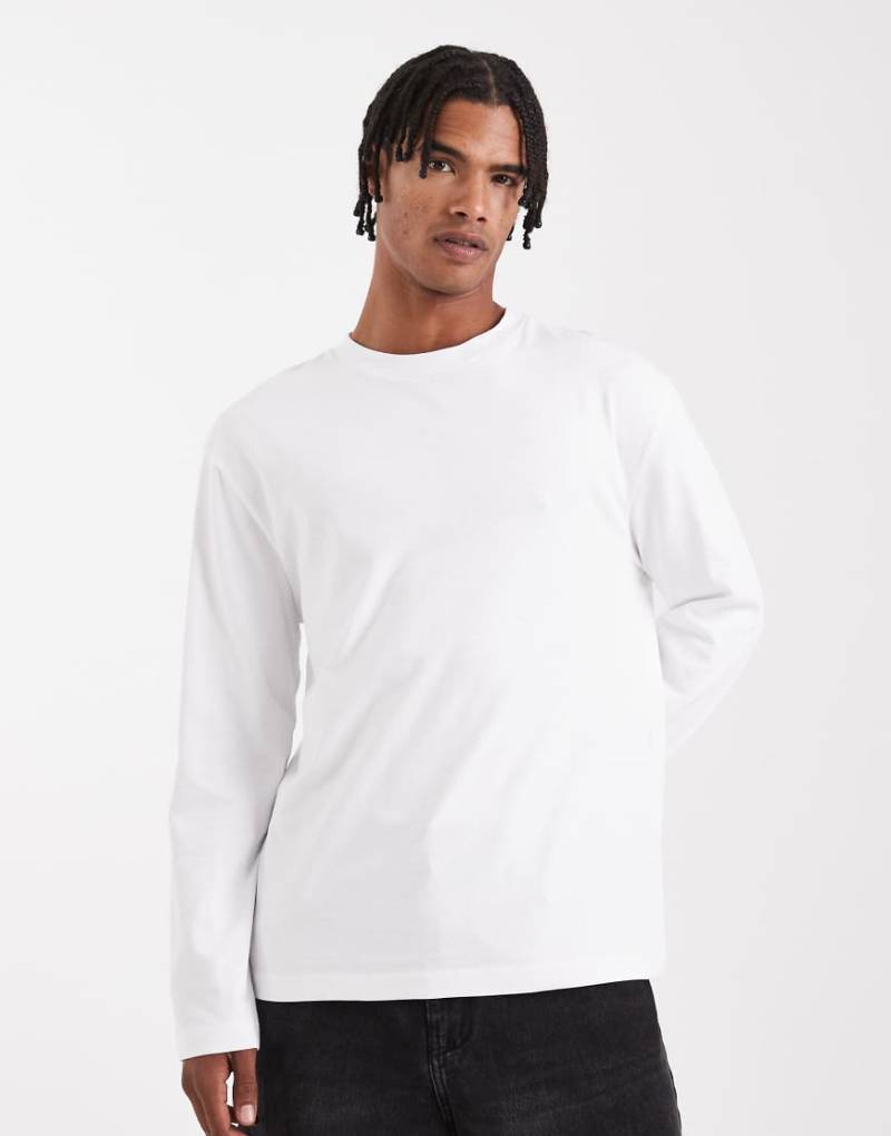 ASOS DESIGN - Langärmliges Relaxed Fit Oversize-Shirt aus schwerem Stoff in Weiß von ASOS DESIGN