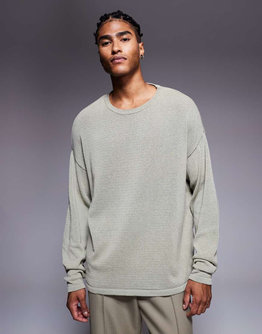 ASOS DESIGN - Langärmliges Relaxed Fit Shirt in Khaki mit Rundhalsausschnitt-Grün ASOS DESIGN - Langärmliges Relaxed Fit Shirt in Khaki mit Rundhalsausschnitt-Grün von ASOS DESIGN