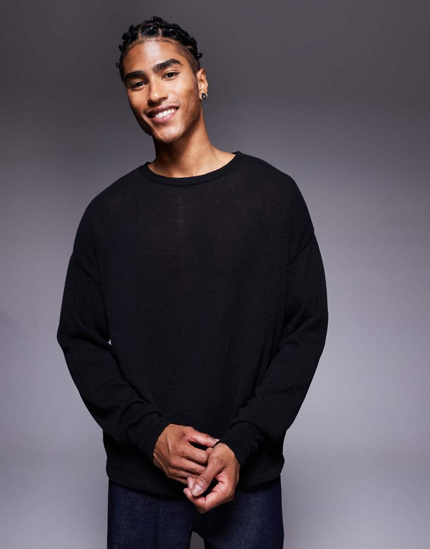 ASOS DESIGN - Langärmliges Relaxed Fit Shirt in Schwarz mit Rundhalsausschnitt ASOS DESIGN - Langärmliges Relaxed Fit Shirt in Schwarz mit Rundhalsausschnitt von ASOS DESIGN