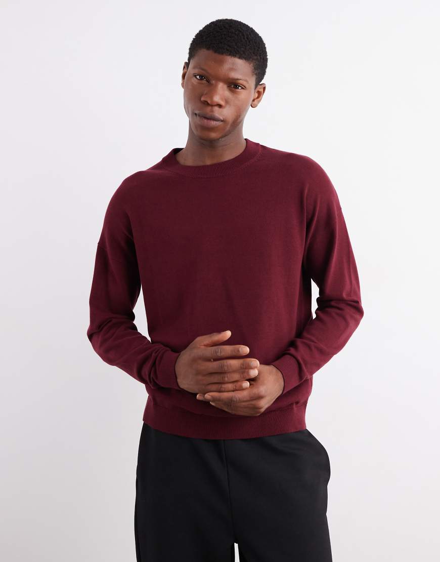 ASOS DESIGN - Langärmliges Relaxed-Fit-T-Shirt aus Strick in Burgunderrot mit Rundhalsausschnitt ASOS DESIGN - Langärmliges Relaxed-Fit-T-Shirt aus Strick in Burgunderrot mit Rundhalsausschnitt von ASOS DESIGN