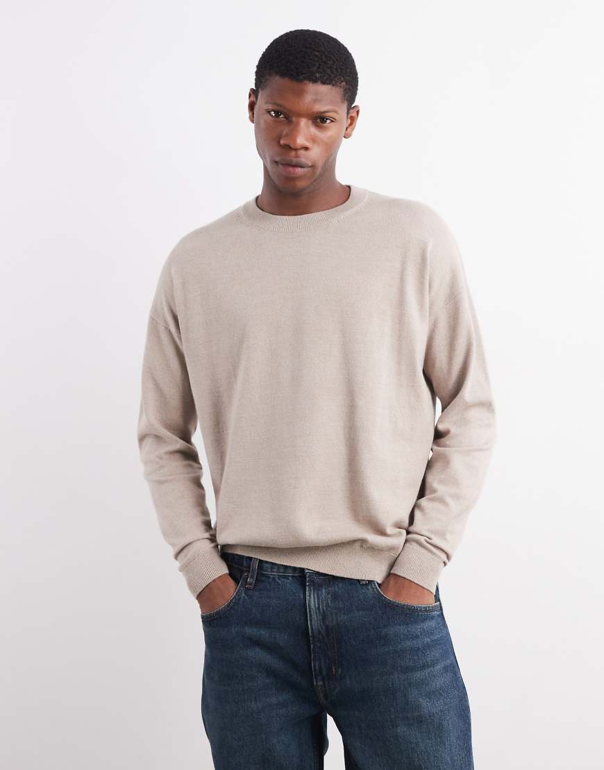 ASOS DESIGN - Langärmliges Relaxed-Fit-T-Shirt in Steingrau meliert mit Rundhalsausschnitt-Neutral von ASOS DESIGN