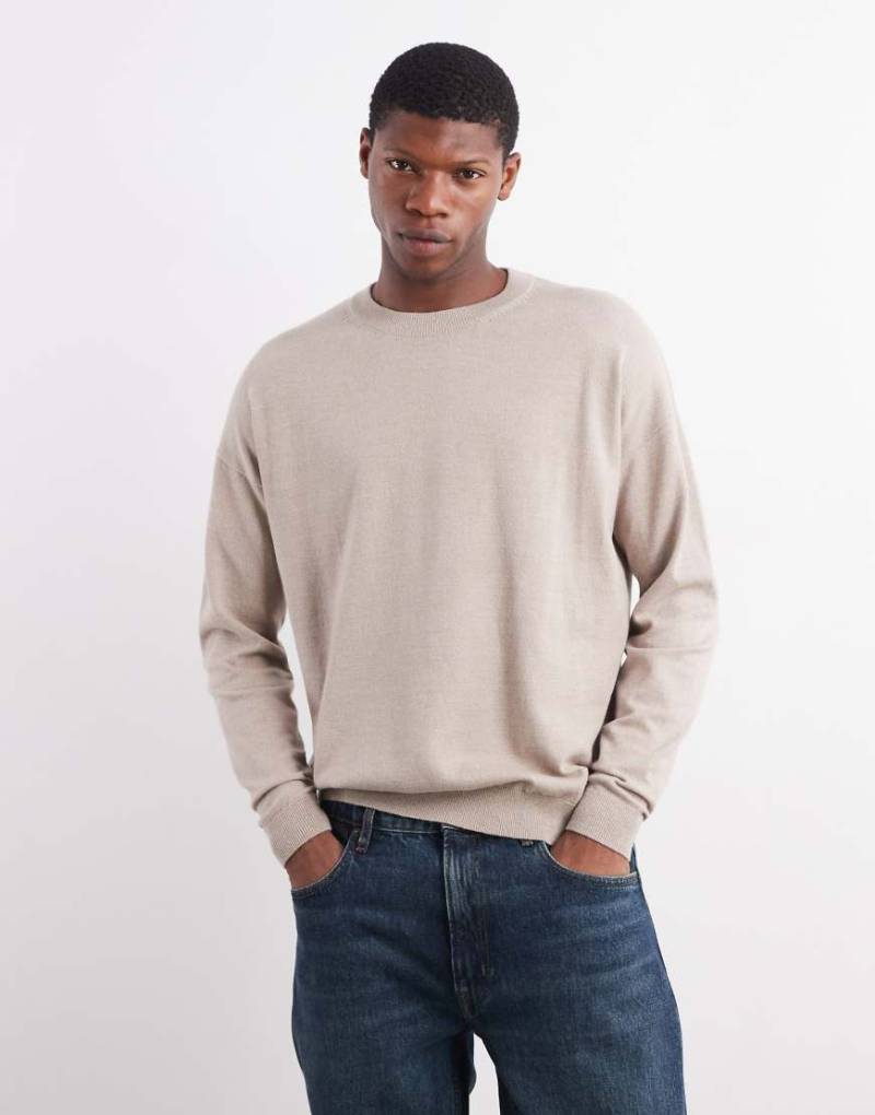 ASOS DESIGN - Langärmliges Relaxed-Fit-T-Shirt in Steingrau meliert mit Rundhalsausschnitt-Neutral von ASOS DESIGN