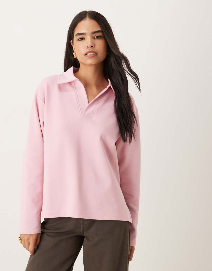 ASOS DESIGN - Langärmliges Rugby-Oberteil aus Interlock-Stoff in Mauve-Rosa von ASOS DESIGN