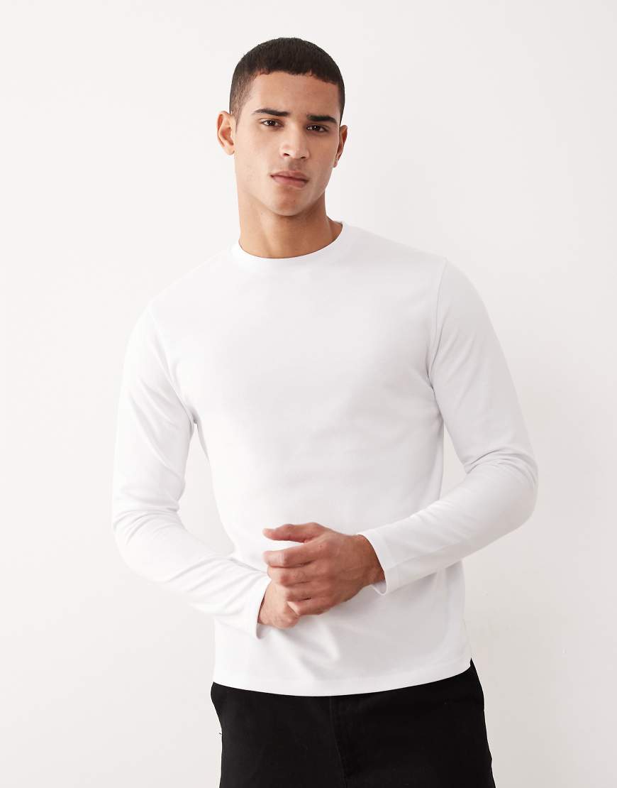 ASOS DESIGN - Langärmliges Shirt aus schwerem breatheMAX-Baumwollmix in Weiß von ASOS DESIGN