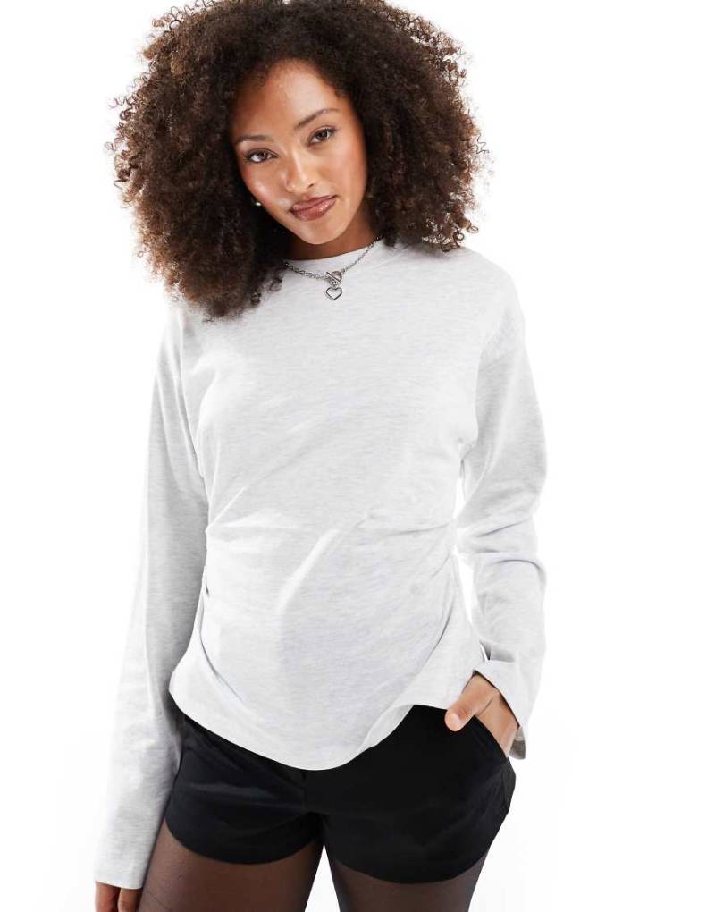 ASOS DESIGN - Langärmliges Shirt in Grau meliert mit Korsettdetail in der Taille von ASOS DESIGN