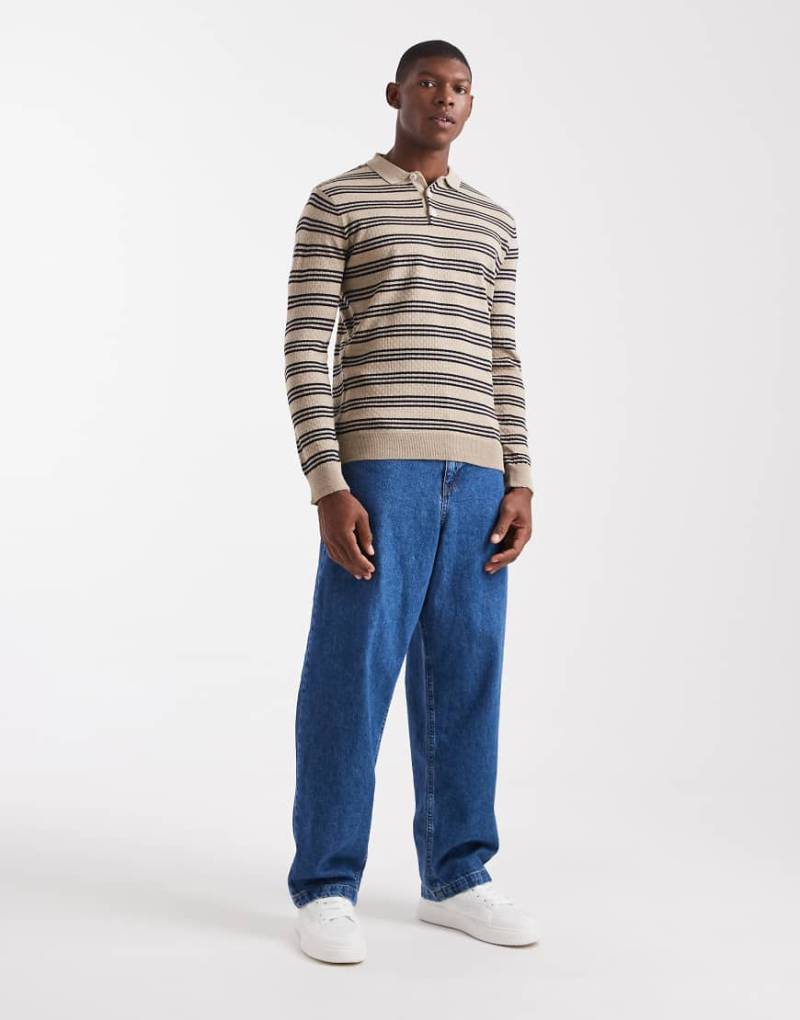ASOS DESIGN - Langärmliges Strick-Polohemd in Ecru mit Streifen-Neutral von ASOS DESIGN