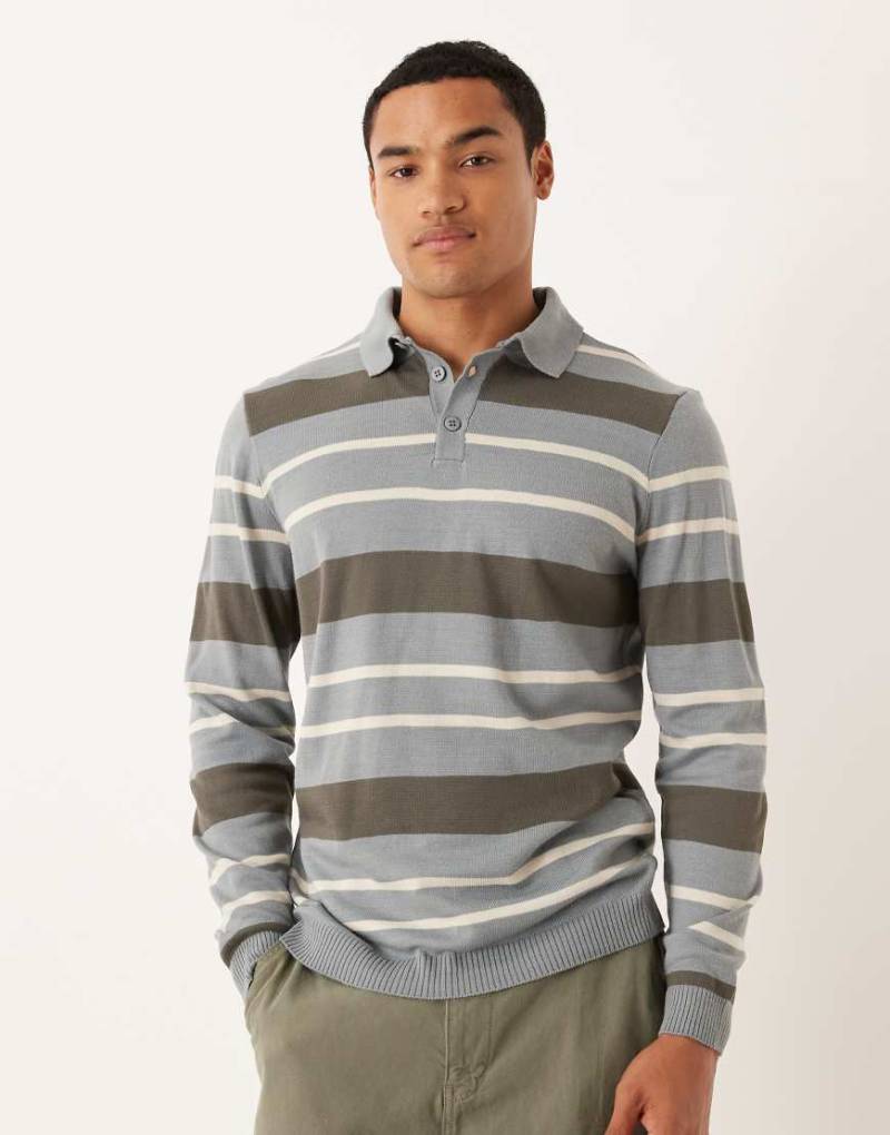 ASOS DESIGN - Langärmliges Strick-Polohemd in Grau mit Streifen von ASOS DESIGN