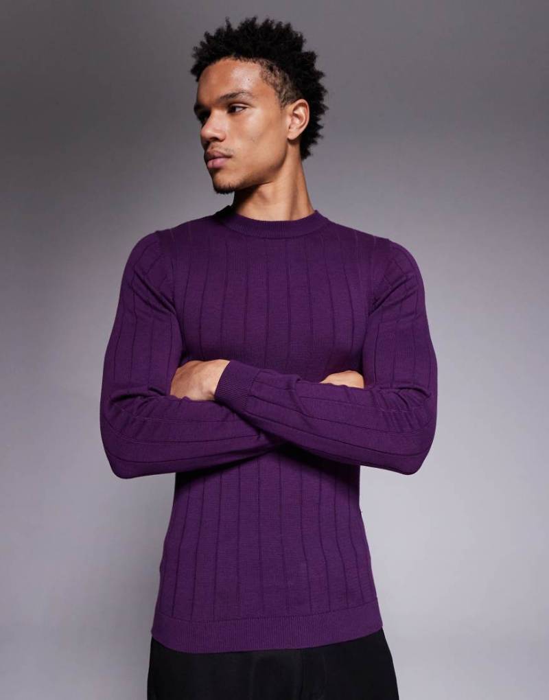 ASOS DESIGN - Langärmliges Strick-T-Shirt in Lila mit körpernahem Schnitt-Orange von ASOS DESIGN