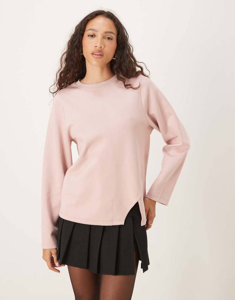 ASOS DESIGN - Langärmliges T-Shirt in Rosa mit Interlock-Saum auf der Vorderseite-Neutral von ASOS DESIGN