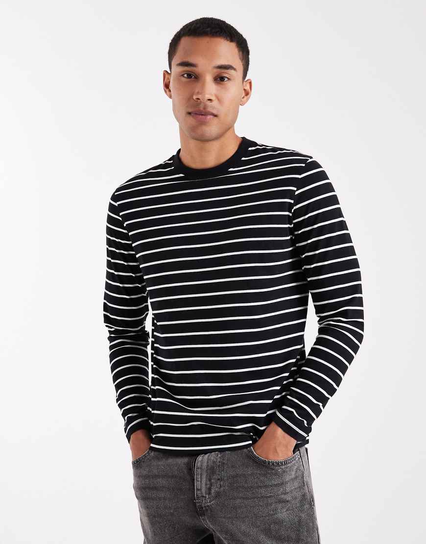 ASOS DESIGN - Langärmliges T-Shirt in schwarz und ecru gestreift von ASOS DESIGN