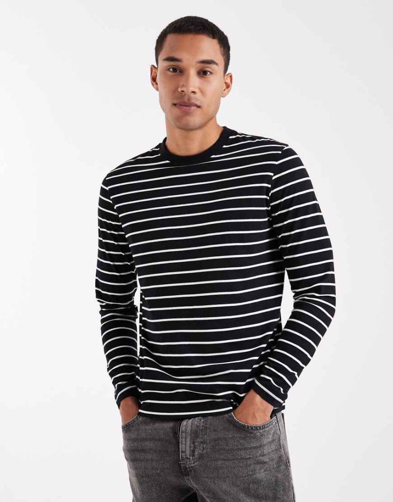 ASOS DESIGN - Langärmliges T-Shirt in schwarz und ecru gestreift von ASOS DESIGN