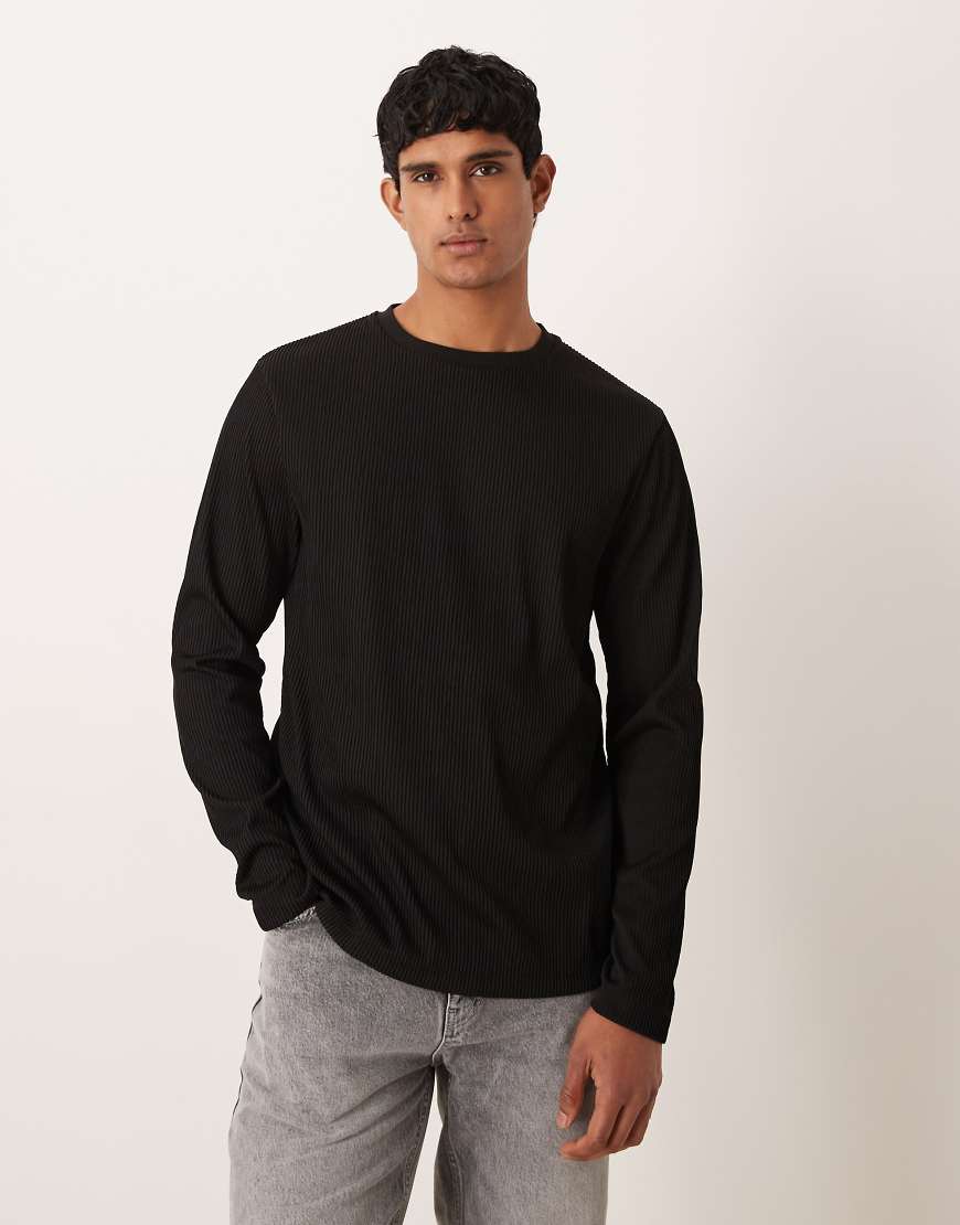 ASOS DESIGN - Langärmliges T-Shirt in strukturiertem Schwarz von ASOS DESIGN