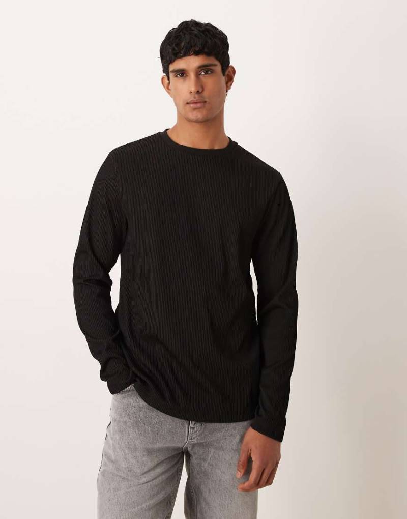 ASOS DESIGN - Langärmliges T-Shirt in strukturiertem Schwarz von ASOS DESIGN