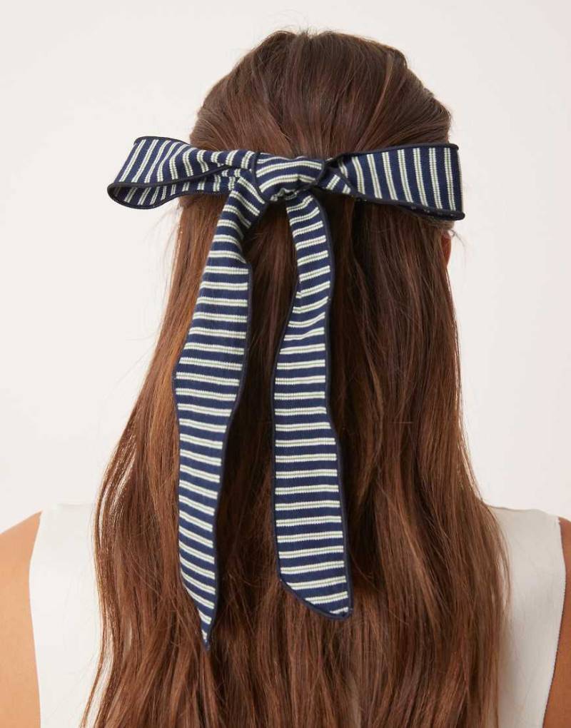 ASOS DESIGN - Barrette - Haarspange mit langer, gestreifter Schleife in Marineblau und Grün von ASOS DESIGN