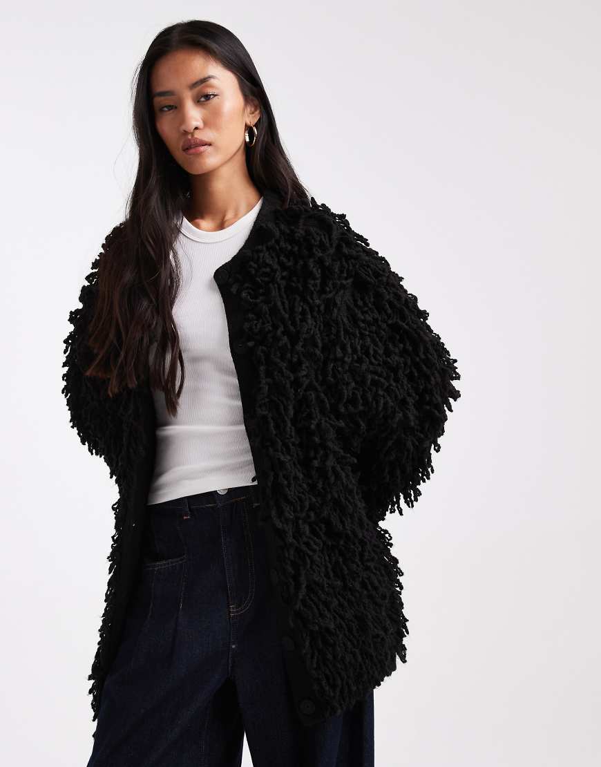 ASOS DESIGN - Lange Strickjacke in Schwarz mit Schlaufendetails von ASOS DESIGN