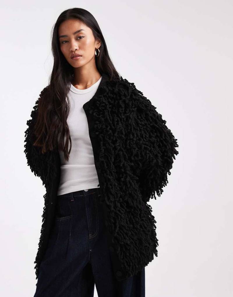 ASOS DESIGN - Lange Strickjacke in Schwarz mit Schlaufendetails von ASOS DESIGN